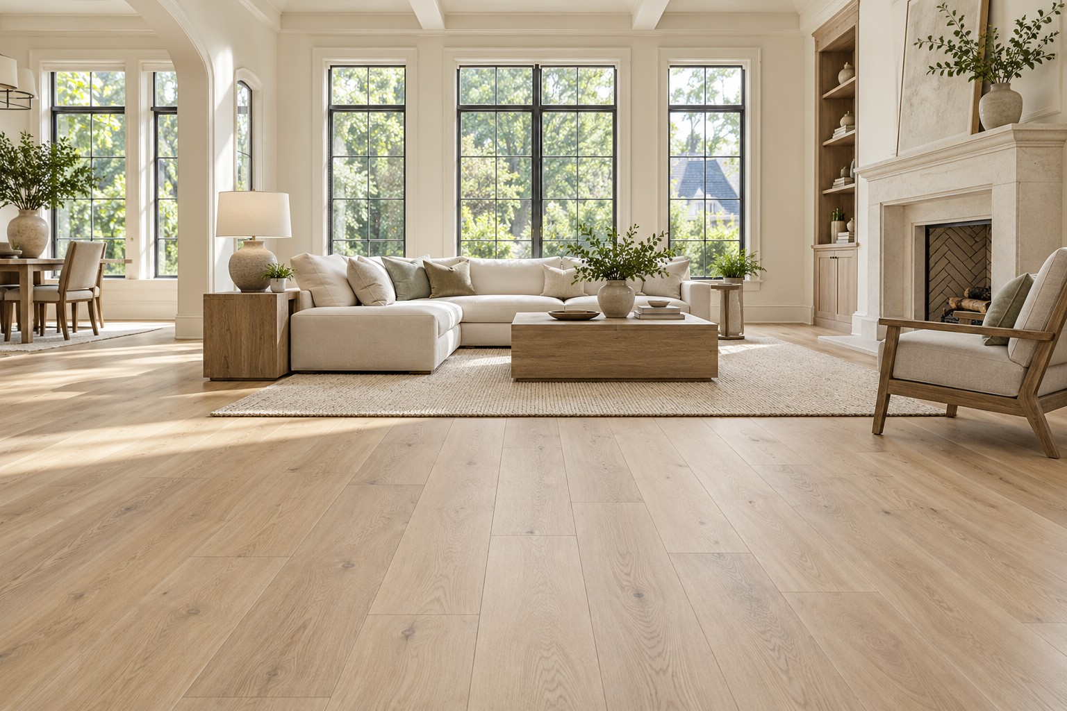 AI design inspiration: elegant living room with light oak-look flooring